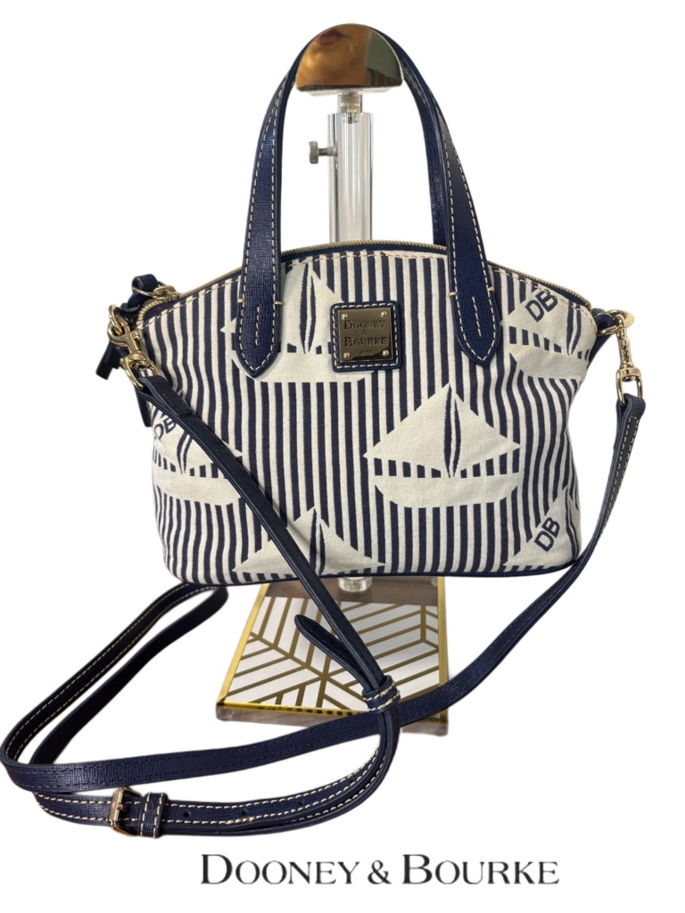 Dooney & Bourke Navy Cream Stripe Sailboat Ruby satchel handbag w/crossbody